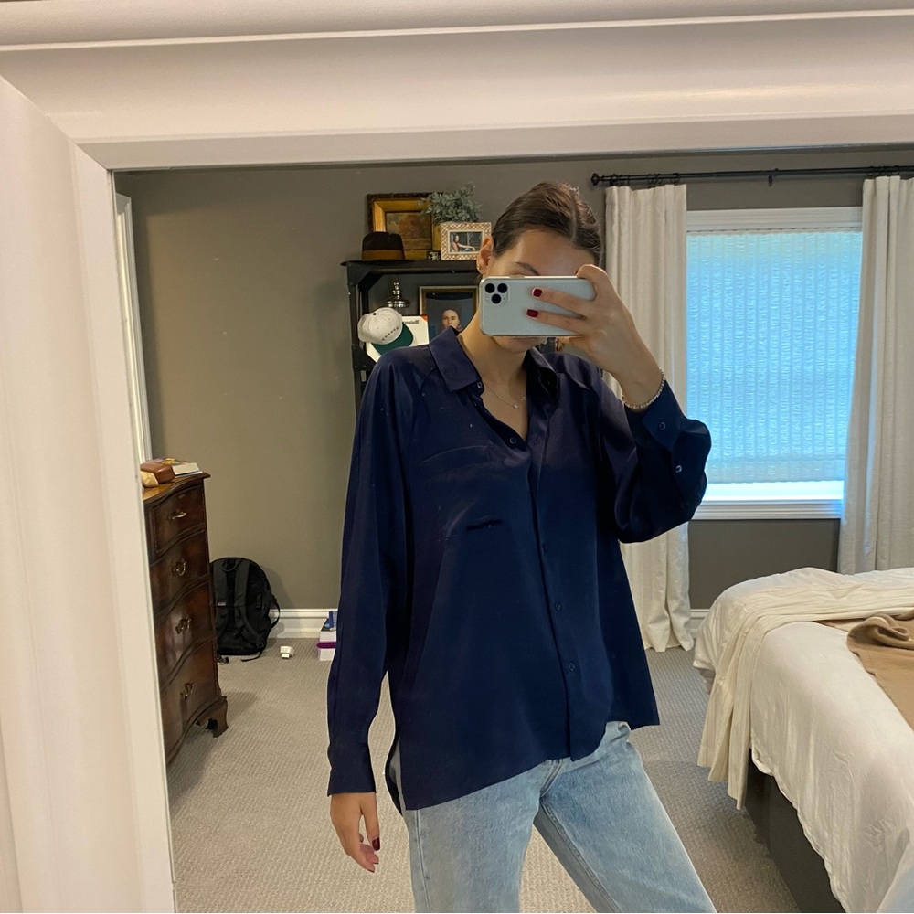 Wilfred Long Sleeve Navy Button Down Long Sleeve Shirt